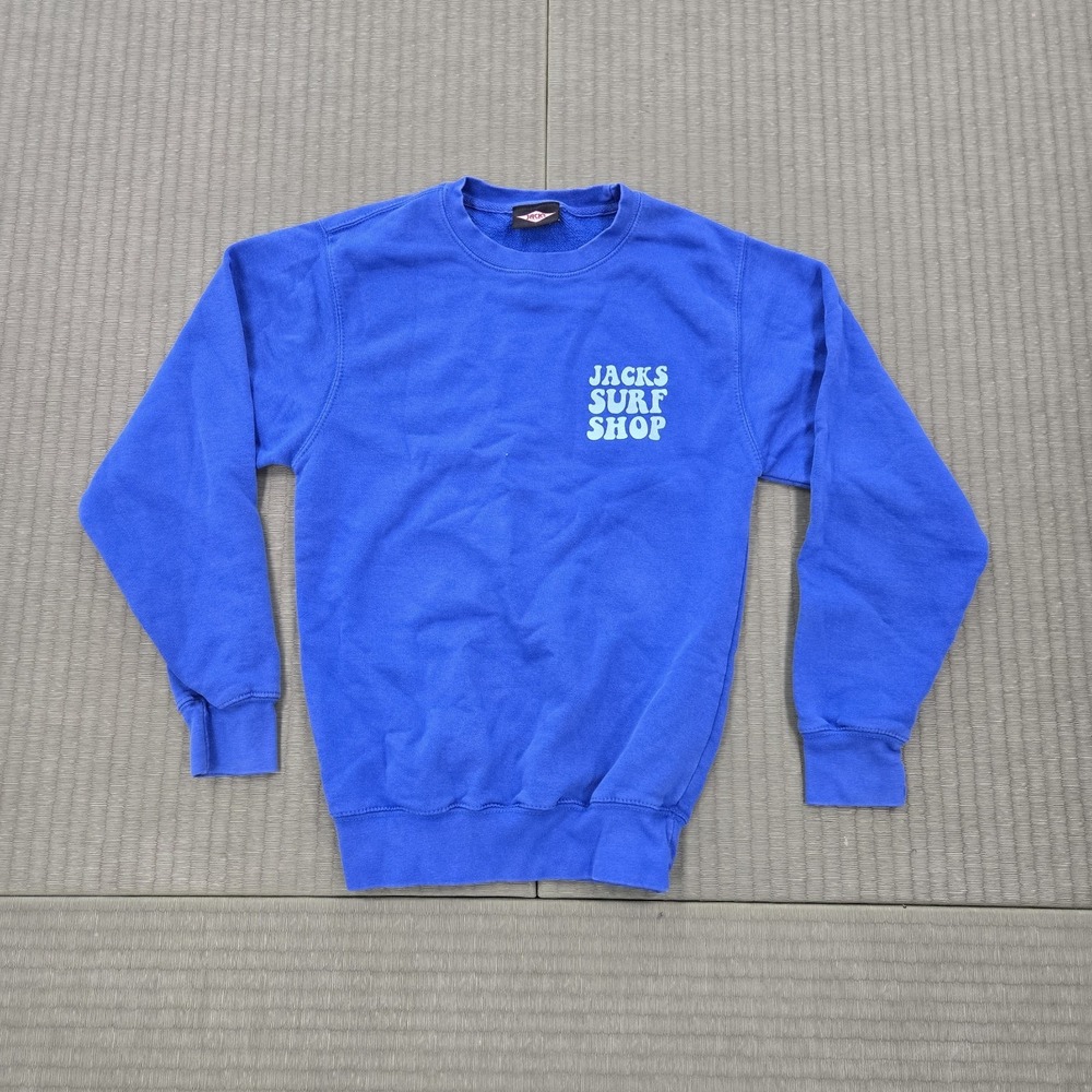 Jacks Surf Shop Sweater Women Size XS Blue Fleece California Graphic‎ Crewneck